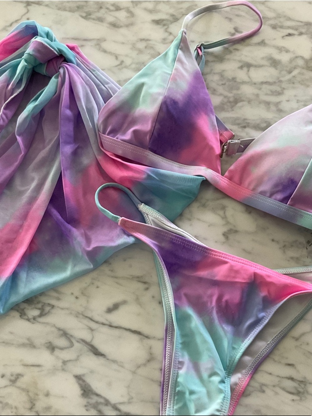 Women's Pastel Tie-Dye Bikini Set - Pink, Purple & Aqua